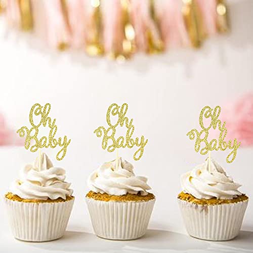 36 Pcs Oh Baby Cupcake Toppers Glitter Baby Shower Cupcake Picks