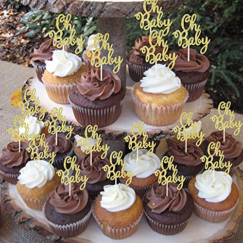 36 Pcs Oh Baby Cupcake Toppers Glitter Baby Shower Cupcake Picks