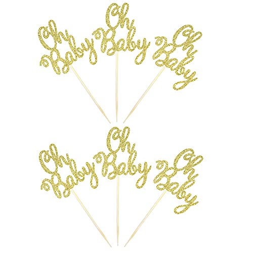 36 Pcs Oh Baby Cupcake Toppers Glitter Baby Shower Cupcake Picks