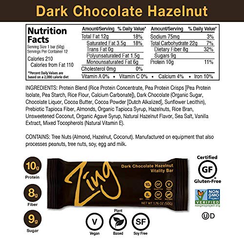 Zing Plant-Based Protein Bar | Dark Chocolate Hazelnut, 12 Count