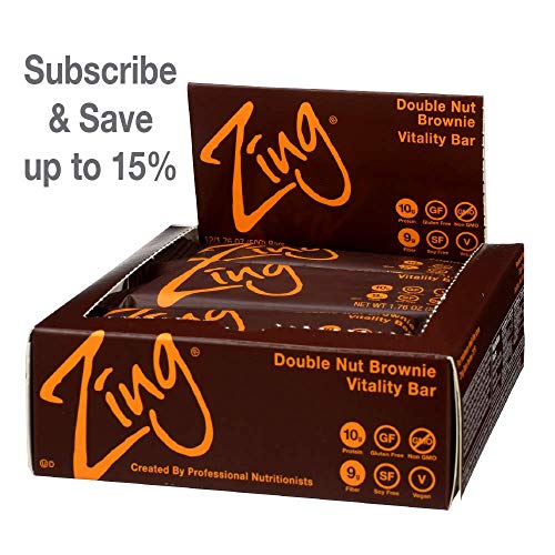 Zing Plant-Based Protein Bar | Double Nut Brownie, 12 Count | Mo