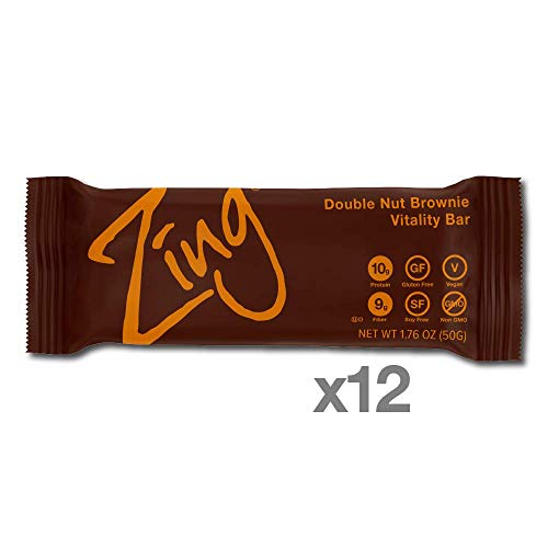 Zing Plant-Based Protein Bar | Double Nut Brownie, 12 Count | Mo