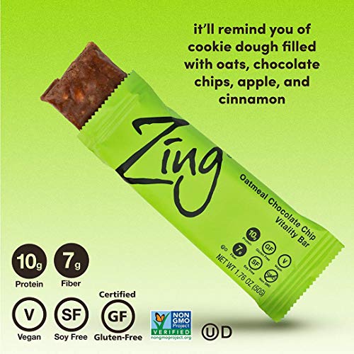 Zing Plant Based Protein Bar | Oatmeal Chocolate Chip, 12 Count