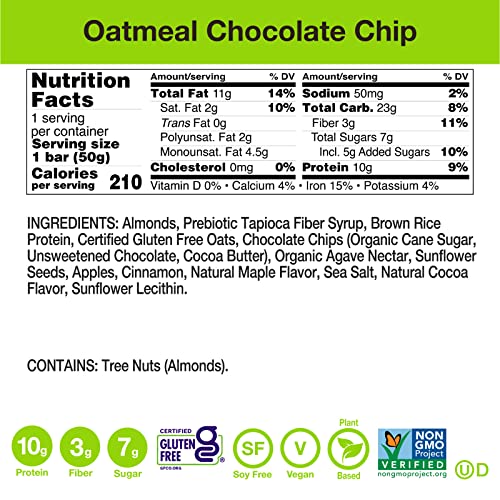 Zing Plant Based Protein Bar | Oatmeal Chocolate Chip, 12 Count