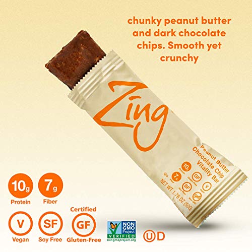 Zing Plant Based Protein Bar | Peanut Butter Chocolate Chip, 12