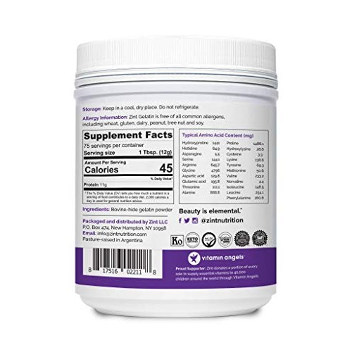 Zint Beef Gelatin Powder 32 Ounce: Unflavored, Keto-Certified,