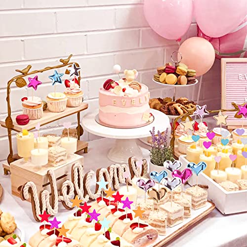 30 Pcs Glitter Heart Cupcake Toppers Colorful Cake Decoration He