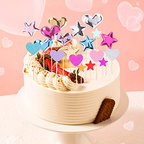 30 Pcs Glitter Heart Cupcake Toppers Colorful Cake Decoration He