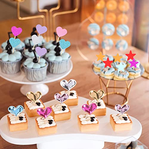 30 Pcs Glitter Heart Cupcake Toppers Colorful Cake Decoration He