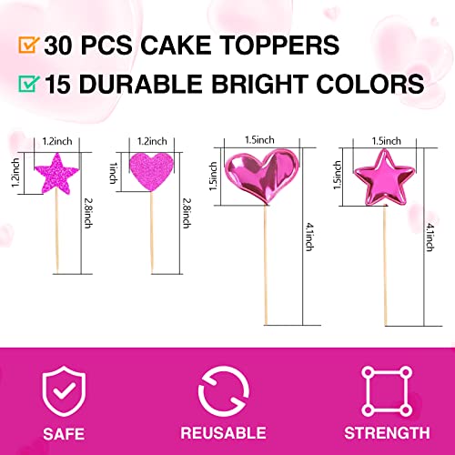 30 Pcs Glitter Heart Cupcake Toppers Colorful Cake Decoration He