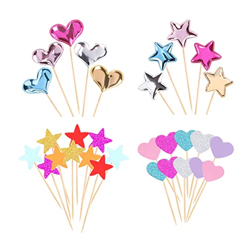 30 Pcs Glitter Heart Cupcake Toppers Colorful Cake Decoration He