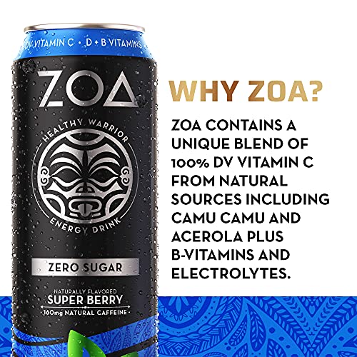Zoa, Zero Sugar Energy Drink, Super Berry, 16 Fl. Oz. Pack Of 1