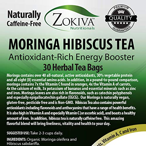 Zokiva Nutritionals - Moringa Hibiscus Tea 30 Bags With Premium