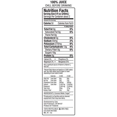 Zola 100% Pure Coconut Water, 17.5 Ounce Pack Of 12 Zola 100% Pure Coconut Water, 17.5 Ounce Pack Of 12