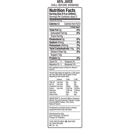 Zola Coconut Water With Espresso, 17.5 Ounce Pack Of 12