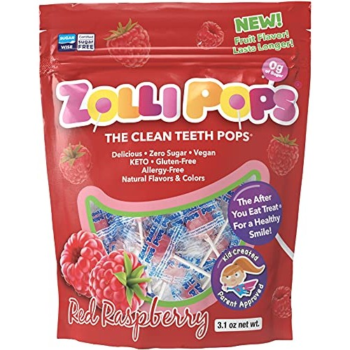 Zollipops The Clean Teeth Pops, Anti Cavity Lollipops, Raspberry
