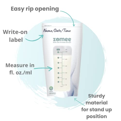 90 Count Zomee Breast Milk Storage Bags - 8 OZ/240 ML, Leak Proo...