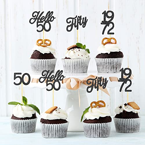 48 Pieces Glitter Hello 50 Birthday Cupcake Toppers Fifty 1972 P
