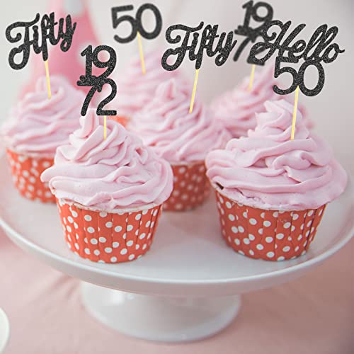 48 Pieces Glitter Hello 50 Birthday Cupcake Toppers Fifty 1972 P