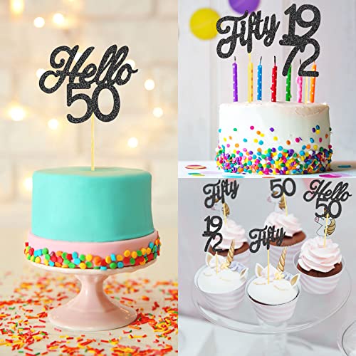 48 Pieces Glitter Hello 50 Birthday Cupcake Toppers Fifty 1972 P