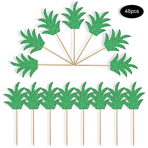 48 Pieces Glittery Cupcake Topper With Pineapple And Palm Leaf D