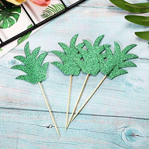 48 Pieces Glittery Cupcake Topper With Pineapple And Palm Leaf D