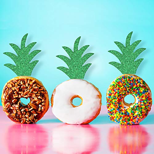 48 Pieces Glittery Cupcake Topper With Pineapple And Palm Leaf D