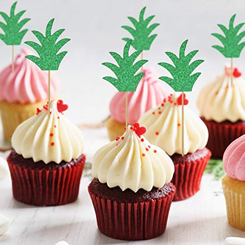 48 Pieces Glittery Cupcake Topper With Pineapple And Palm Leaf D