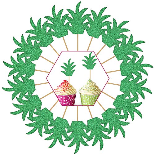 48 Pieces Glittery Cupcake Topper With Pineapple And Palm Leaf D