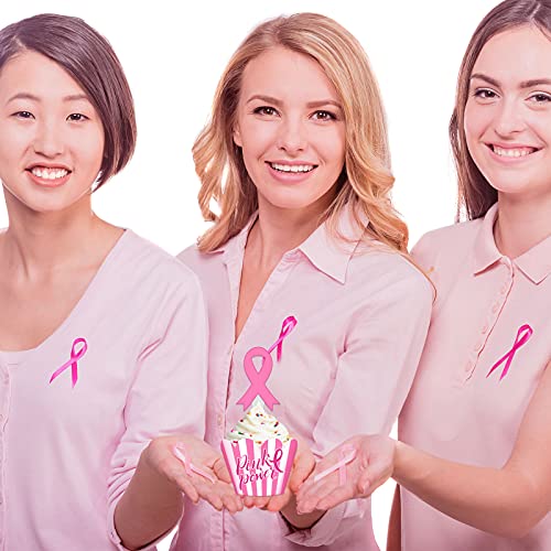 96 Pieces Breast Cancer Awareness Cupcake Topper Pink Cupcake Wr...