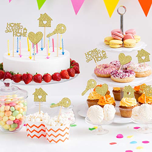 55 Pieces Home Sweet Home Cupcake Toppers Gold Glitter Home Cupc
