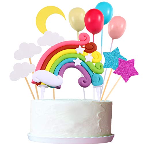 Cupcake Topper Set, Include Rainbow Cloud Moon Star Balloon Shap