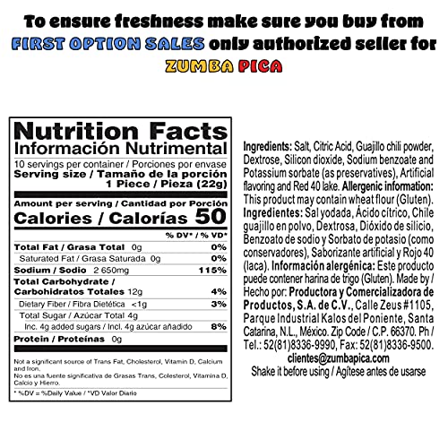 Zumba Pica Hot Chili Powder 0.78oz 22gr 10 Count - Chili Candy... Zumba Pica Hot Chili Powder 0.78oz 22gr 10 Count - Chili Candy...