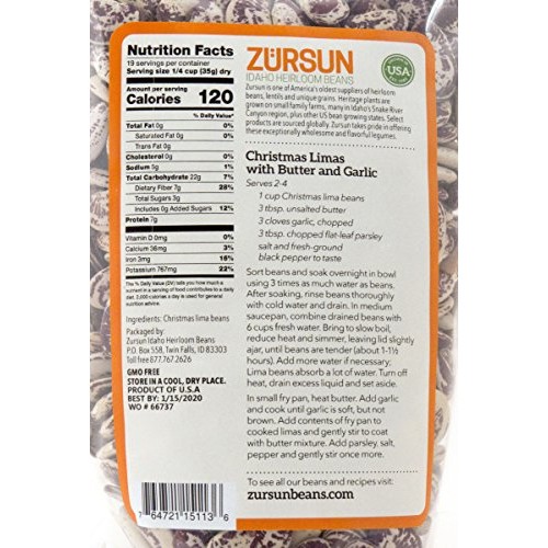 Zursun Heirloom Dry Christmas Lima Beans 20 Oz Each 2-Pack