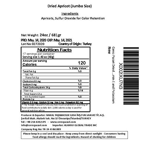 Cerez Pazari Dried Apricots Turkish Extra Jumbo Size 1.5 lbs in ...