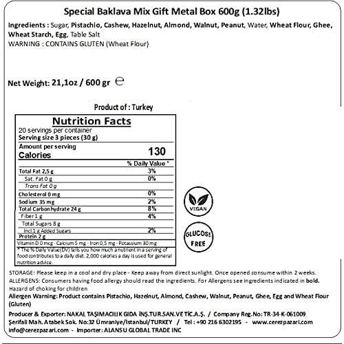 Cerez Pazari Premium Assorted Baklava Pastry Tin Gift Box Large