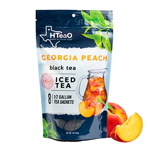 HTeaO Iced Tea Sachets (Georgia Peach Black Tea), 4 Gallons per Package, Make Real Texas-Style Tea in 5 Minutes (Pack of 8 Sachet Bags)