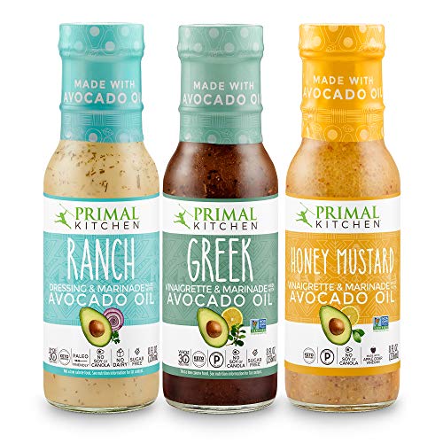 Primal Kitchen Avocado Oil 3 Pack Vinaigrette Dressing & Marinade (Ranch, Greek, Honey Mustard, 3 Count)