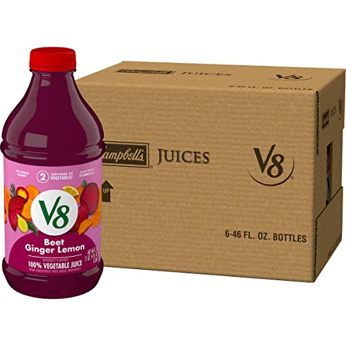 V8 Beet Ginger Lemon 100% Vegetable Juice – 46 Fl Oz Bottle, 6-Pack, Gluten Free