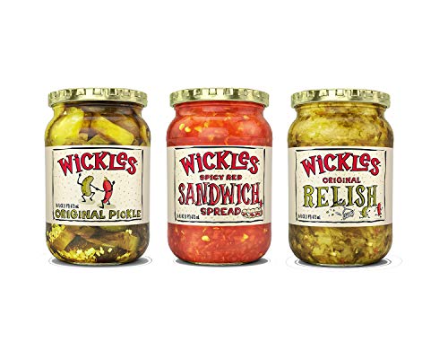 Wickles Variety Pack - 1 Original Slices, 1 Spicy Red Sandwich Spread, 1 Original Relish, 16 oz (3 ct)